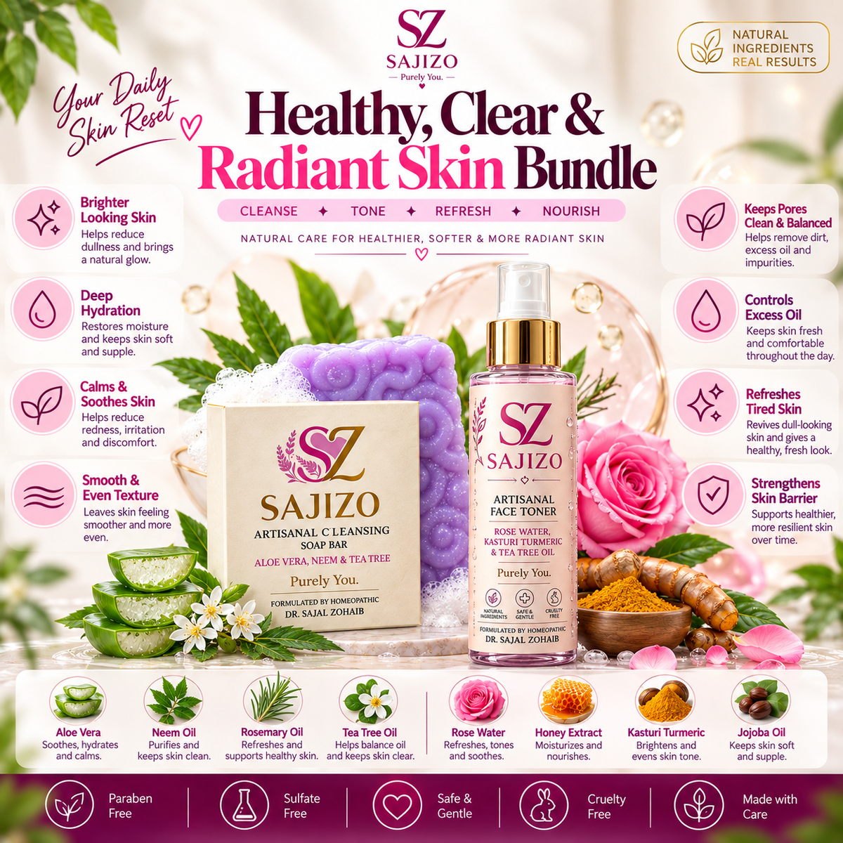 Sajizo Radiant Skin Care Duo – Hydrating Soap Bar & Face Toner