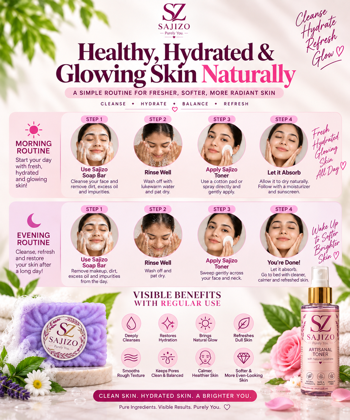Sajizo Radiant Skin Care Duo – Hydrating Soap Bar & Face Toner